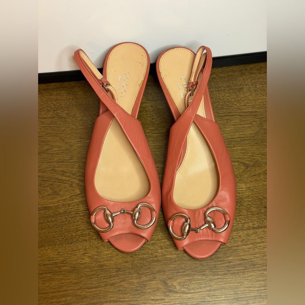 Gucci Starfish Slingback S12 Peep-toe Heels in Coral Pink Leather Size 35.5 - Picture 2 of 11